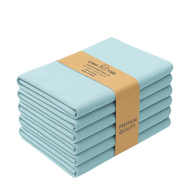 Urban Villa Aqua 100% Cotton Highly Absorbent Dish Towels for Kitchen 20X30 Inches(Set of 6) Multi-Purpose Solid Dish Cloths with Hanging Loop for Cleaning Dinnerware Glass Hand Towels