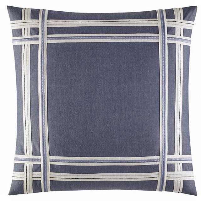 Nautica - 220091 | Fairwater Collection | 100% Cotton Mediterranean Inspired Design Decorative Throw Pillow, Hidden Zipper Closure, Easy Care Machine Washable, 18" x 18", Blue