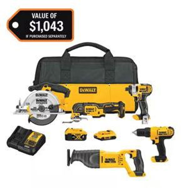 DEWALT 20V MAX Cordless 5 Tool Combo Kit with (1) 20V 4.0Ah Battery, (1) 20V 2.0Ah Battery, and Charger