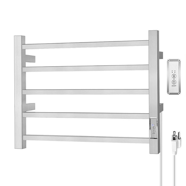 Aquatrend Towel Warmer Rack, Heated Towel Racks for Bathroom Wall Mounted 5 Bar Stainless Steel Warmers with Hardwired & Plug-in and Built-in Timer Fast Heating Nickel