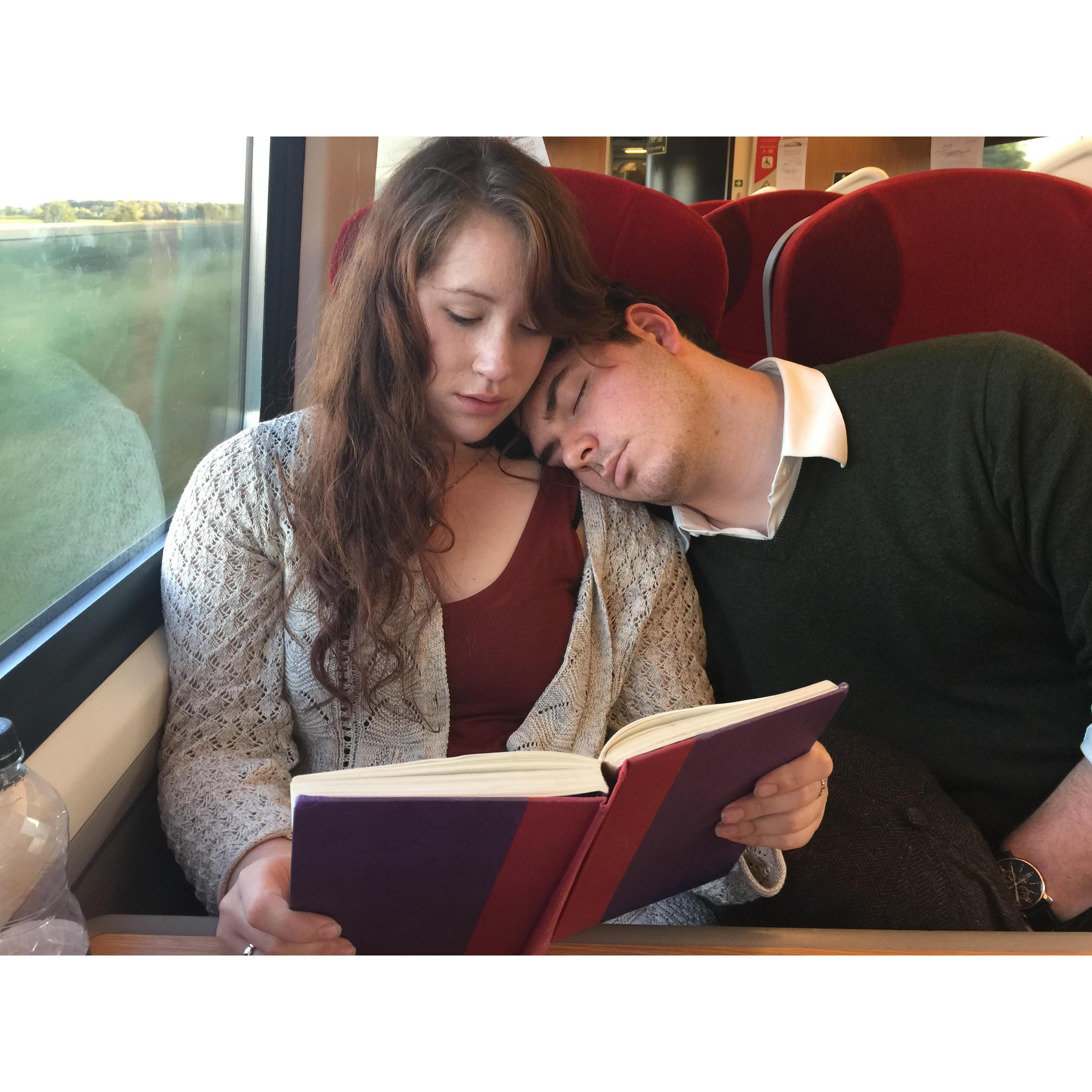 Reading and sleeping on the train from Scotland