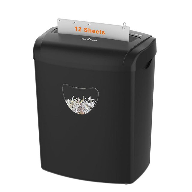 12-Sheet Cross-Cut Paper Shredder for Home Office, P-4 High Security Document Shredder for Credit Cards & Staples, 5.5 Gallon Bin with Transparent Window, ETL Certified Anti-Jam Protection, Black