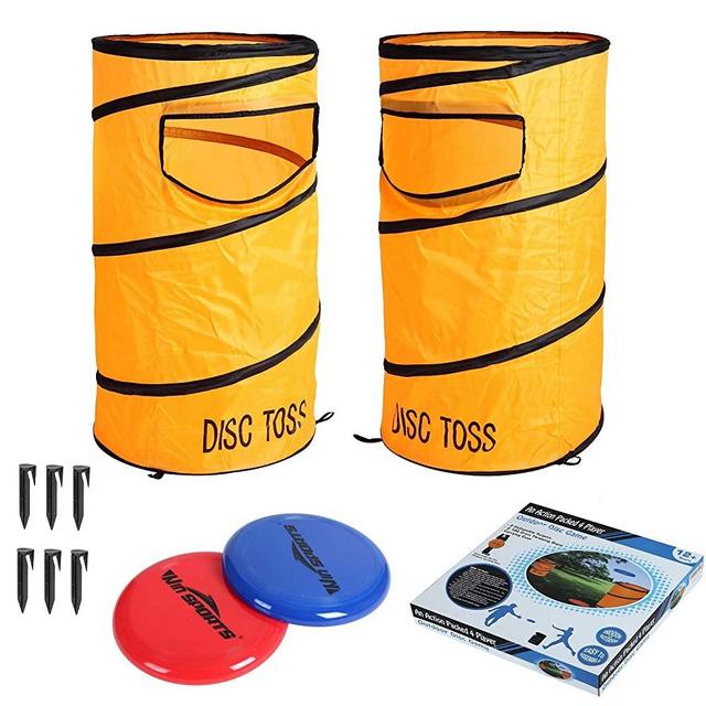 WIn SPORTS Folding Disc Toss Game Set - Flying Disc Toss Dunk Game Set - Includes 2 Disc Targets with Bean Bag & 2 Flying Discs & Carrying Case - Great for Backyard,BBQs,Tailgating