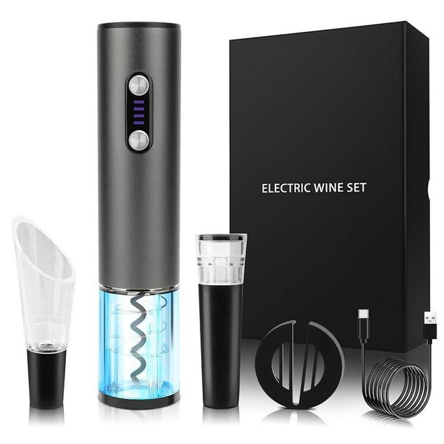 Electric Wine Opener – Wine Gifts Bottle Opener Kit with Foil Cutter, Wine Aerator Pourer, Vacuum Stopper USB C Rechargeable Cordless Electric Wine Corkscrew Gift Set