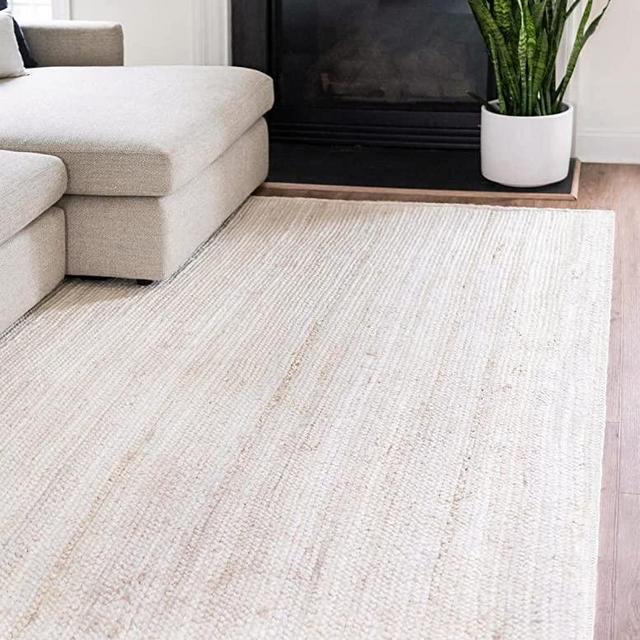 The Knitted Co. 100% Jute Area Rug 6x9 Feet Approx- Braided Design Hand Woven Dyed Off-White Natural Fibers Carpet - Home Decor for Living Room Hallways (6' x 9', Off-White)