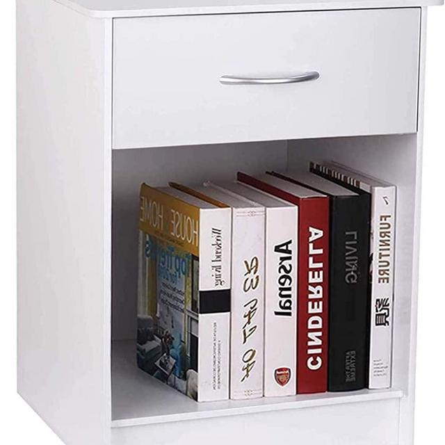 TUSY White Nightstand with Drawer, Bedside Table End Tables Living Room, File Cabinet Storage with Sliding Drawers and Shelf for Home Office
