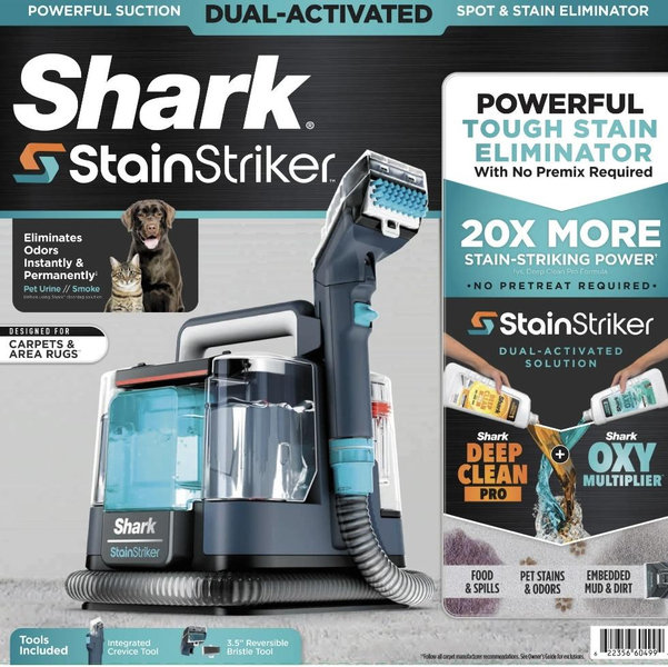 Shark Stain Striker Carpet and Upholstery Cleaner, Portable with 2 Tools, 6oz Deep Clean Pro Formula and 12oz OXY Multiplier Formula, PX200 Navy/White