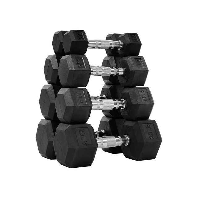 Fitvids Rubber Encased Hex Dumbbell Set Contoured Handle for Muscle Toning, Strength Building & Full Body Workout, 60LB, 100LB and 150LB Set