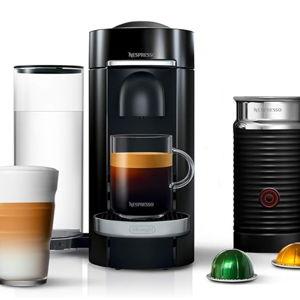 Nespresso VertuoPlus Deluxe Coffee and Espresso Machine Bundle with Aeroccino Milk Frother by De'Longhi, Black