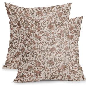 Vintage Floral Pillow Covers 20x20 Inch Set of 2 Antique Flower Block Print Pillowcases Coral Neutral Traditional Square Cushion Case Decoration for Couch Home Decor