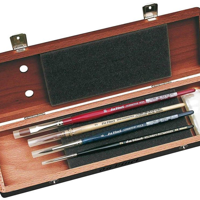 da Vinci Watercolor Series 5280 Deluxe Paint Brush Set, Natural Hair and Synthetic with Mahogany Storage Box and Brush Soap, Multiple Sizes, 4 Brushes (Series 36, 488, 5530, 5880)