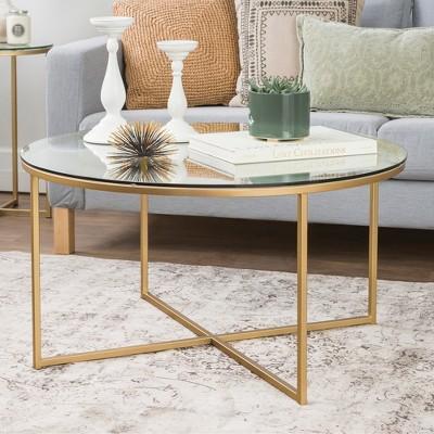 36" Coffee Table with X - Base - Glass/Gold - Saracina Home