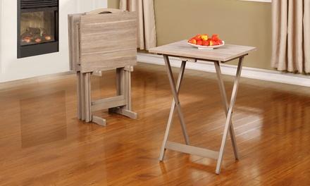 Acacia Gray Tray Tables and Stand Set (5-Piece)