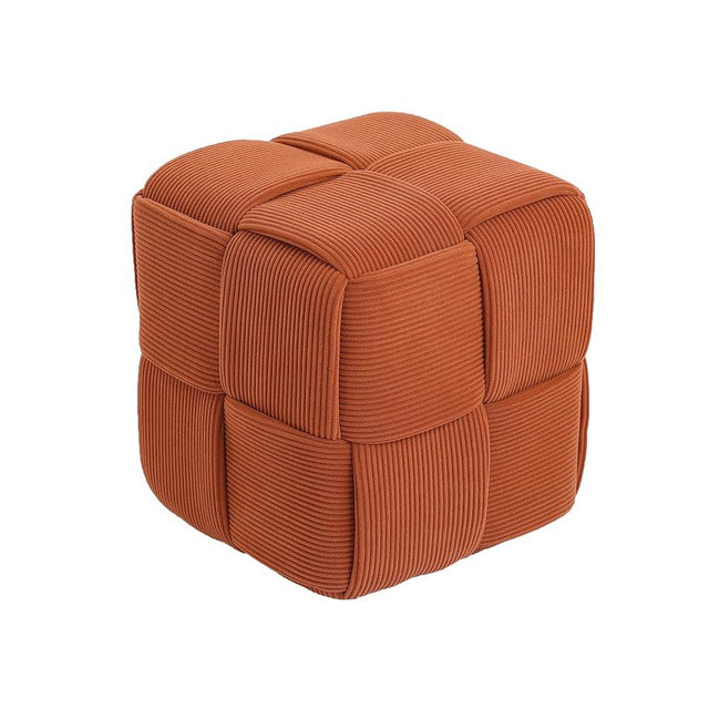 Cmishe Ottoman Foot Rest Soft and Comfortable Ottoman Square Corduroy Woven Design Sofa Stool (Orange)