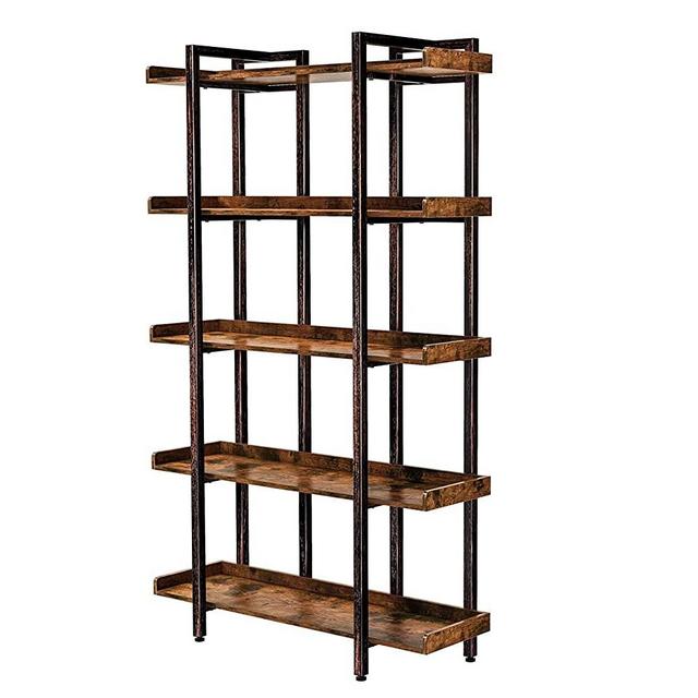 Rolanstar Bookshelf Bookcase, 5-Tier 6 Foot Etagere Bookshelf, Metal and Wood Industrial Bookshelf, Free Standing Open Storage Display Shelves Organizer