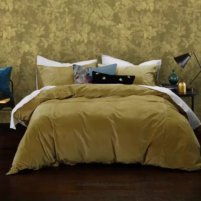MM Linen Meeka 3-Piece Velvet Raffia King Duvet Cover Set in Gold