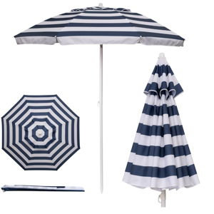 PICNIC TIME 5.5 Ft Portable Beach Umbrella, Lightweight UV Protection Sunshade with Tilt Pole & Carry Bag, Outdoor Canopy Umbrella for Beach, Sand, Pool, Patio, Camping, Travel, or Backyard Shade, (Blue & White Stripe)