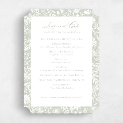 Green Ticket Wedding Program - Wildbloom