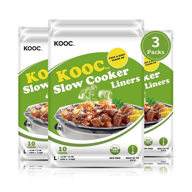 [VALUE PACK] KOOC Premium Disposable Slow Cooker Liners and Cooking Bags, Large Size Fits 4QT To 8.5 QT Pot, 13"x 21", 3 Packs (30 Counts), Equipped with Fresh Locking Seal Design, Suitable for Oval & Round Pot, BPA Free