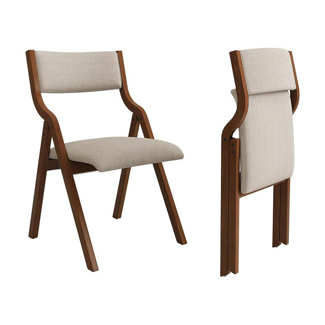 Ball & Cast Padded Folding Chairs 2 Pack,Solid Wood Frame,18" Seat Height,Ergonomically Designed Back and Cushion,Easy Carry,No Assembly Required,for Kitchen,Restaurant,Taupe+ Walnut