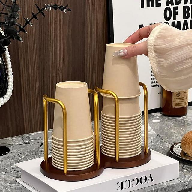 Wood Bathroom Cup Holder 3oz-8oz, Stylish Walnut Disposable Cup Dispenser, Plastic Mouthwash Cup Storage Organizer for Cups (Under 3.35in Diameter) -Perfect for Office, Kitchen, Gym, School or Cafes