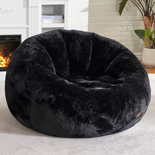 Hobestluk Bean Bag Chairs Large Bean Bag Couch for Adults Stuffed Sofa Chair Comfy Giant Bean Bag Chair with Spacious Design for Reading, Playing or Relaxing (Black)