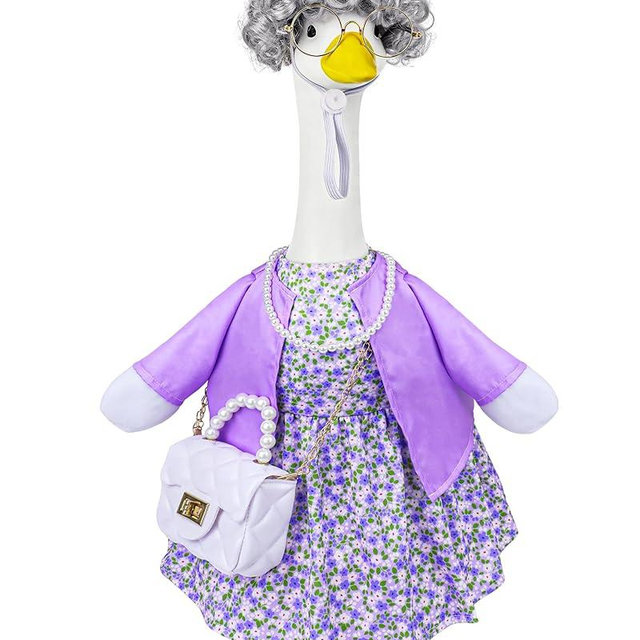 Ueyben Old Lady Porch Goose Outfits, 100 Days Grandma Wigs with Goose Clothes for 23" Lawn Cement Plastic Geese Statues for Garden Yard Holiday Decoration