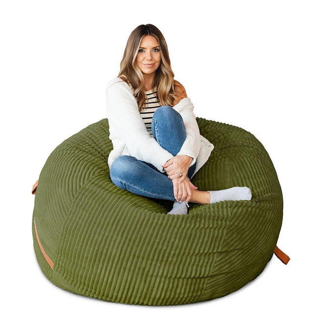 Big Joe Fuf 5Ft Oversized Foam Bean Bag Chair with Removable Cover for Kids, Teens, Adults, Moss Green, Corded Plush, 5 Foot Large Reading and Gaming Seat