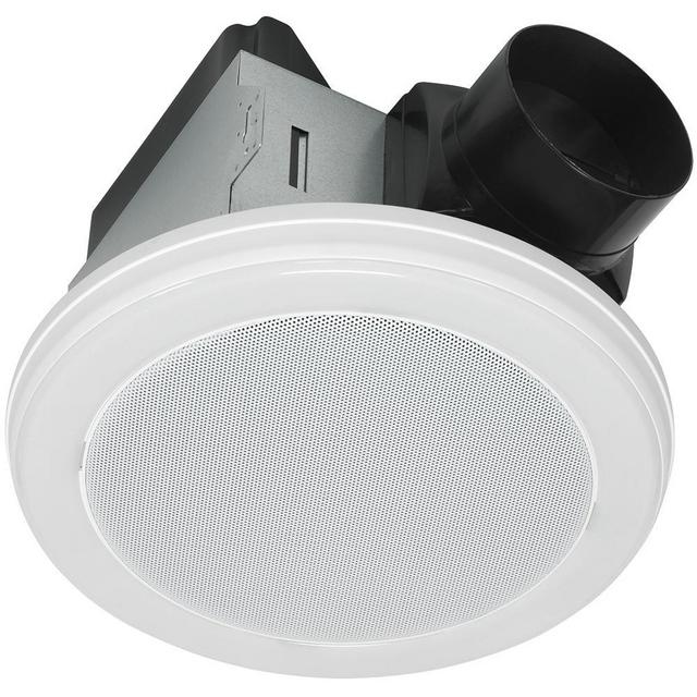 Decorative White 80 CFM Ceiling Mount Bluetooth Stereo Speaker Bathroom Exhaust Fan with LED Light