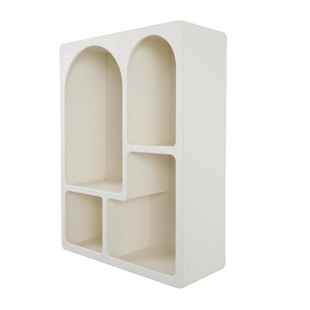 Deco 79 Wooden Geometric Arched Wall Shelf with Block Shapes, 24" x 10" x 31", Cream