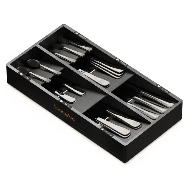 SpaceAid Bamboo Silverware Drawer Organizer with Labels