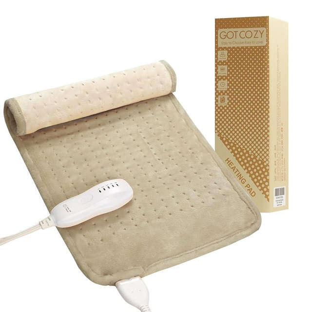 GOTCOZY Heating Pad for Back Pain Relief & Cramps,Electric Heating Pads for Neck and Shoulders with 2H-Auto Shut Off and 5 Heat Settings,Gifts for Mom Men 12''X24''(Khaki)