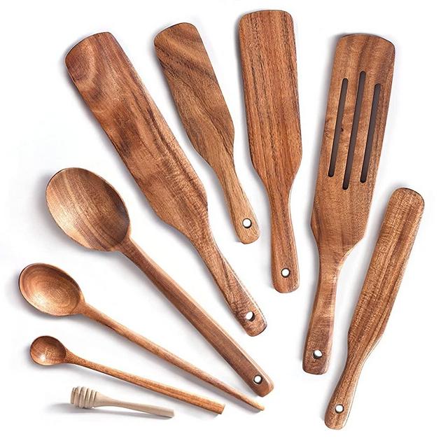 Spurtle Set,Wooden Spurtle Set of 9,Wooden Spoons for Cooking, Natural Teak Wooden Utensils for Cooking, Stirring, Mixing, Serving,Spurtles Kitchen Tools As Seen On Tv