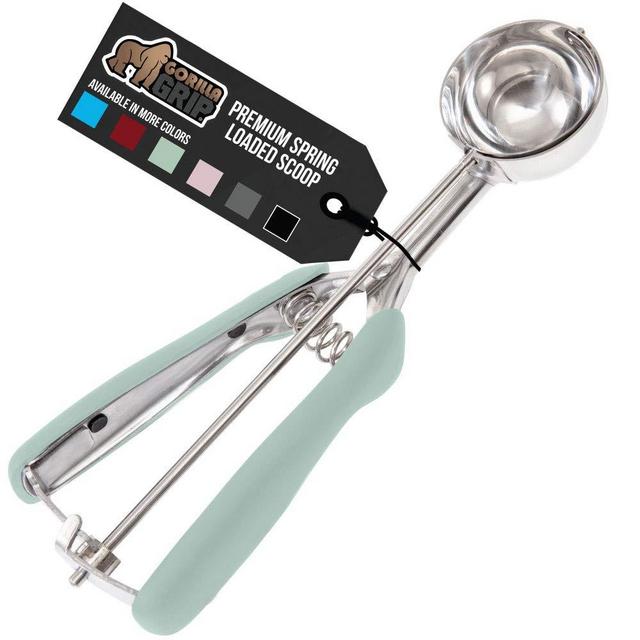 Gorilla Grip Premium Fruit, Cookie and Ice Cream Spring-Loaded Scoop, 2 TBSP Scooper Size 30, Comfortable Disher, Easy Squeeze Handle, Durable Stainless Steel, Uniform Portions Every Time, Mint