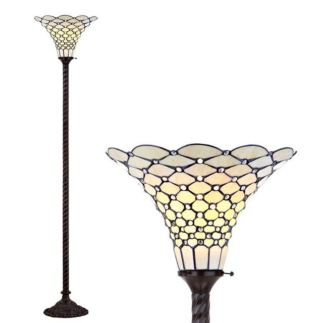 JONATHAN Y JYL8007A White Style 70" Torchiere LED Floor Lamp, Tiffany, Traditional for Bedroom, Living Room, Bronze