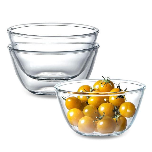 NUTRIUPS 3 Pack Glass Bowls Set 24oz Glass Cereal Bowls Glass Salad Bowls Small Glass Bowls for Kitchen (5.4 inch)