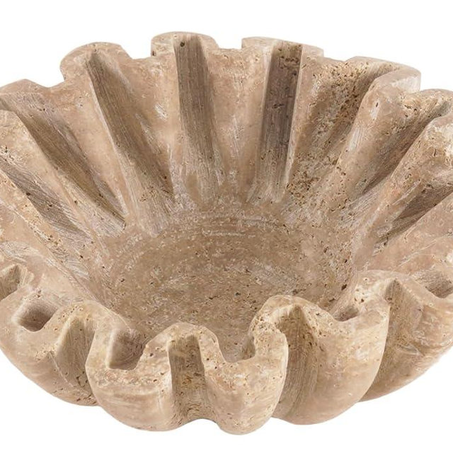 SPESHSTONES Marble Ruffle Bowl 6 Inch Handmade Travertine Small Decorative Key Bowl for Entryway Tables - Scalloped Bowls for Dining, Coffee Table Centerpieces & Home Decor