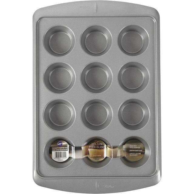 Wilton Ever-Glide Muffin Pan, Enjoy Warm homemade Muffins Right Out of Your Oven, Great for Cupcakes, Roasted Veggies, Shredded Potato Egg Cups and More, 12 Cup
