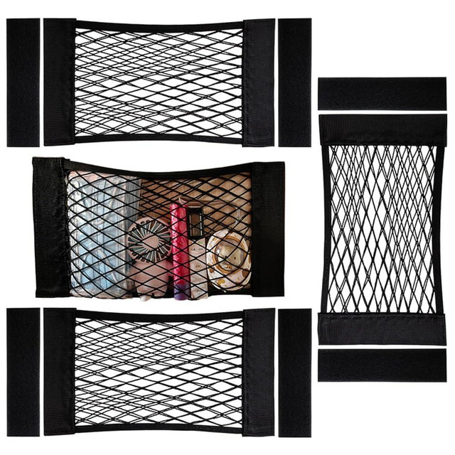 XIWUMOER 4Pack Automotive Cargo Net Car Storage Net Wall Sticker Organizer Pouch Bag Elastic Mesh Net with Tape Stickers for Trunk Storage Mesh Storage Holder for Cabinet Organize 4PCS (Same Size)