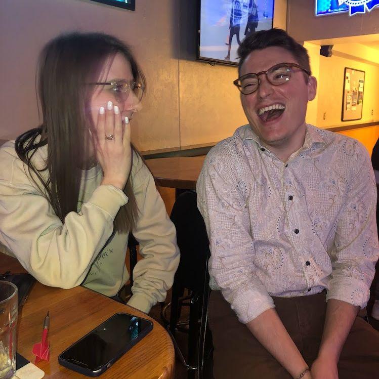 April 25, 2023 - Bernie (sorely) loses at darts at the Middy in St. Joseph