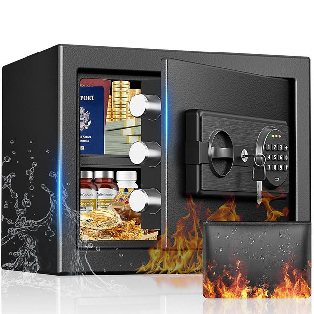 1.2 Cubic Feet Small Fire Safe Box for Home, Fireproof Lock Box, Personal Security Safe with Digital Keypad, Spare Keys and Removable Shelf, Home Safe Water Fireproof for Cash, Jewelry, Documents