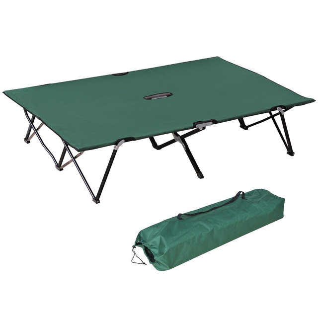 Outsunny 2 Person Folding Camping Cot, Portable Sleeping Cot with Carry Bag, Green