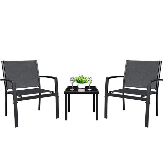 Tuoze 3 Pieces Patio Furniture Set Outdoor Garden Conversation Sets Modern Porch Furniture Lawn Chairs with Glass Coffee Table for Poolside Backyard Balcony