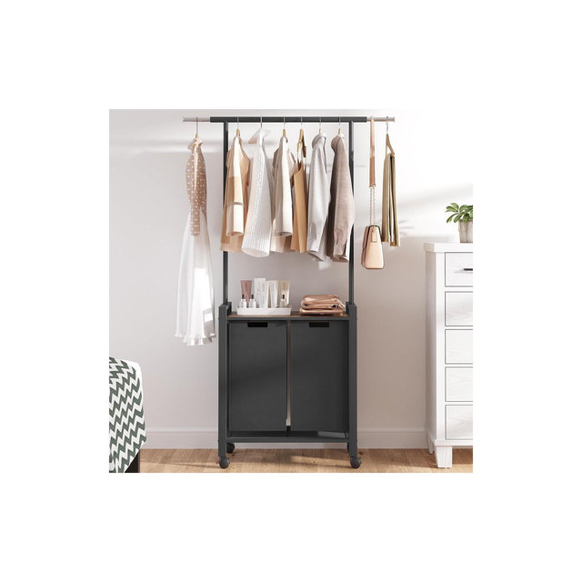 Laundry Sorter, Rolling Laundry Hamper with Hanging Rack, Laundry Hamper 2-Section with Wheels, Rustic Brown