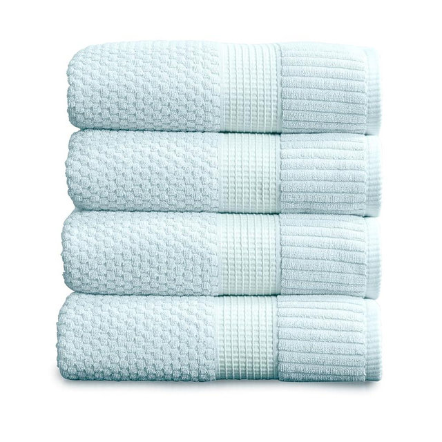 NY Loft 100% Cotton Bath Towels 4 Pack | Super Soft & Absorbent Quick-Dry Bath Towels 30" x 52" | Textured and Durable Cotton | Trinity Collection (4 Pack Bath Towel, Seafoam)