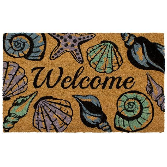 Storm Stopper – Doormat Welcome Seashell All Weather Heavy Duty Mat 100% Natural Coir Face Non-Slip Outdoor Home Décor Absorbent, Fade Resistant & Pet Friendly 18” x 28”
