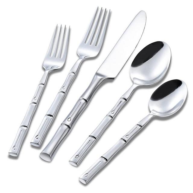 Flatasy Silverware Set Flatware Set Stainless Steel Cutlery Set 20 Pieces Mirror Polished with Bamboo Handle Home Restaurant Hotel Use Wedding Housewarming Gift Service for 4