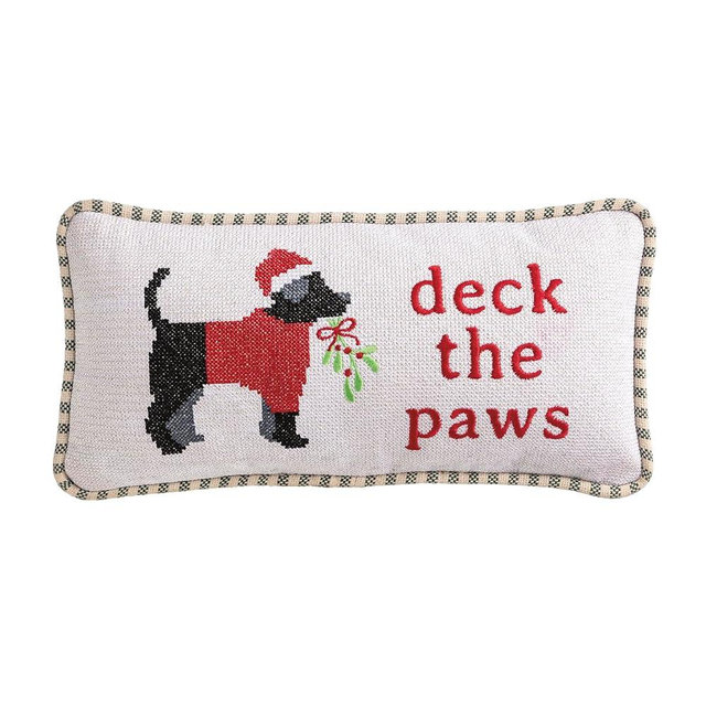 Mud Pie Christmas Deck The Paws Needlepoint Pillow