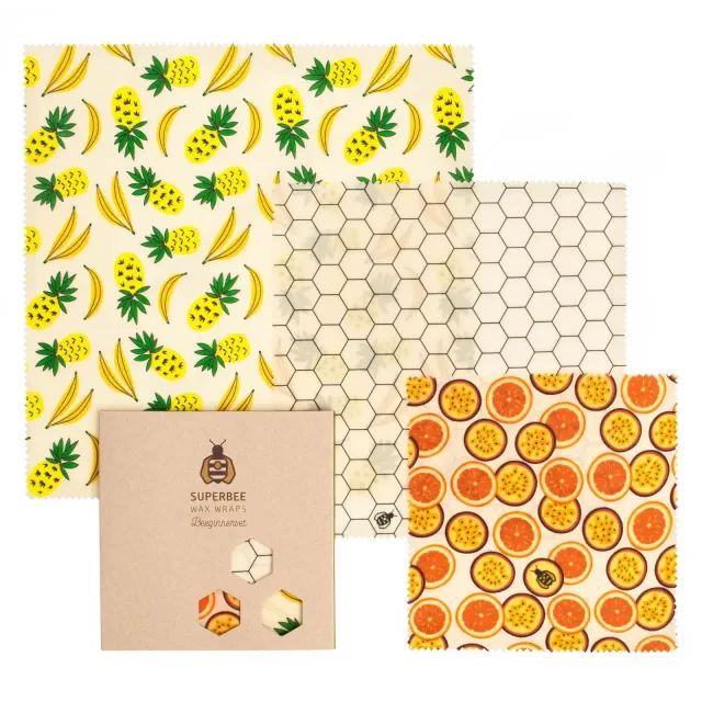 SUPERBEE Beeswax Wrap for Food, Set of 3 Bees Wax Wraps, Reusable Bees Wrap Paper for Wrapping Foods, Summer Vibes