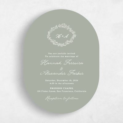 Green Oval Wedding Invitation - Leda Portrait